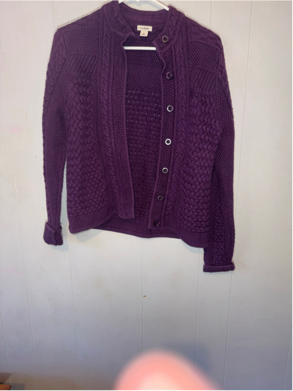 Women's L.L. Bean Purple Cable Knit Cardigan Sweater Size S